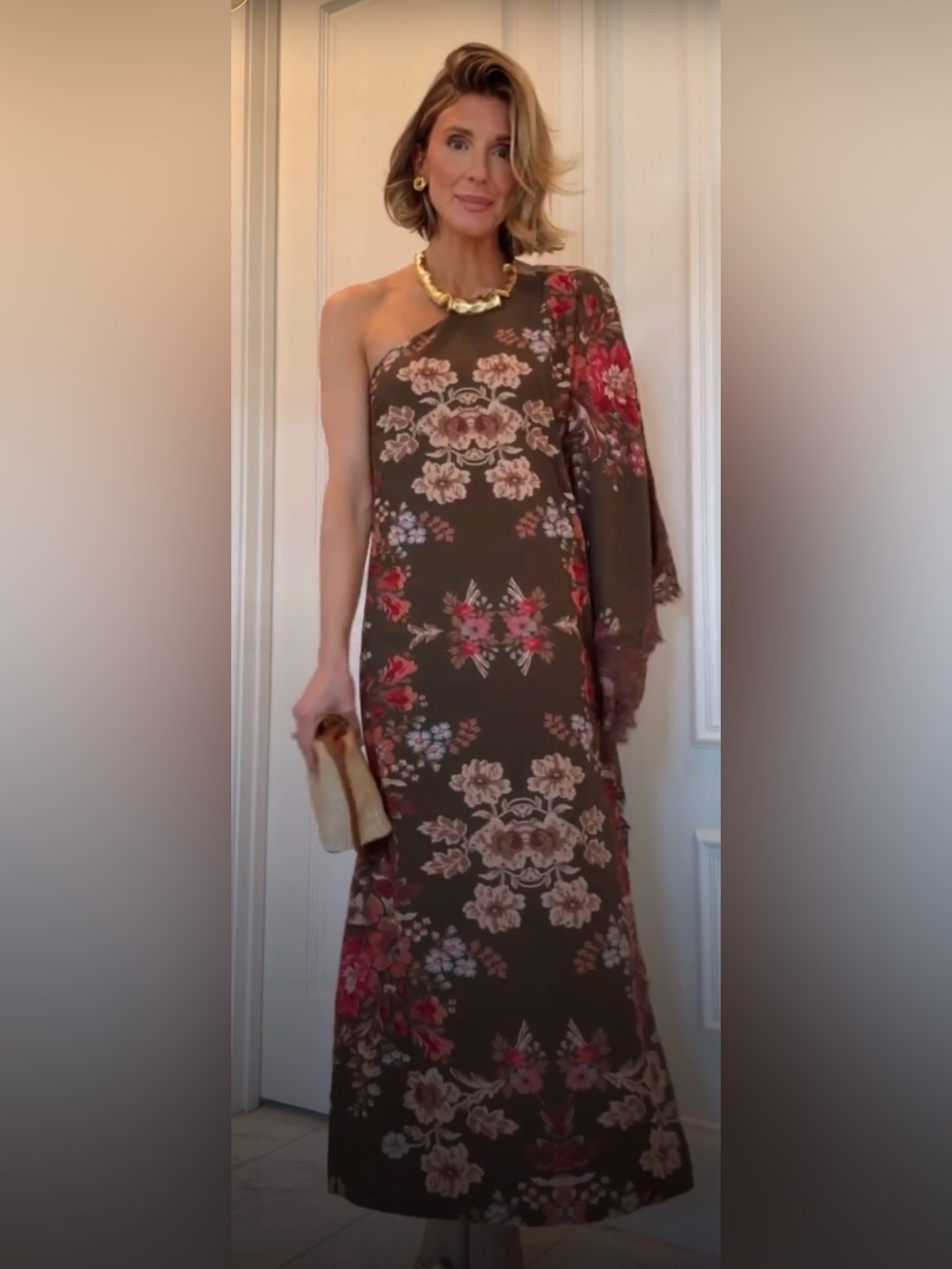 Tuckernuck Olive Ornate Lace Floral One Shoulder Isla Dress
